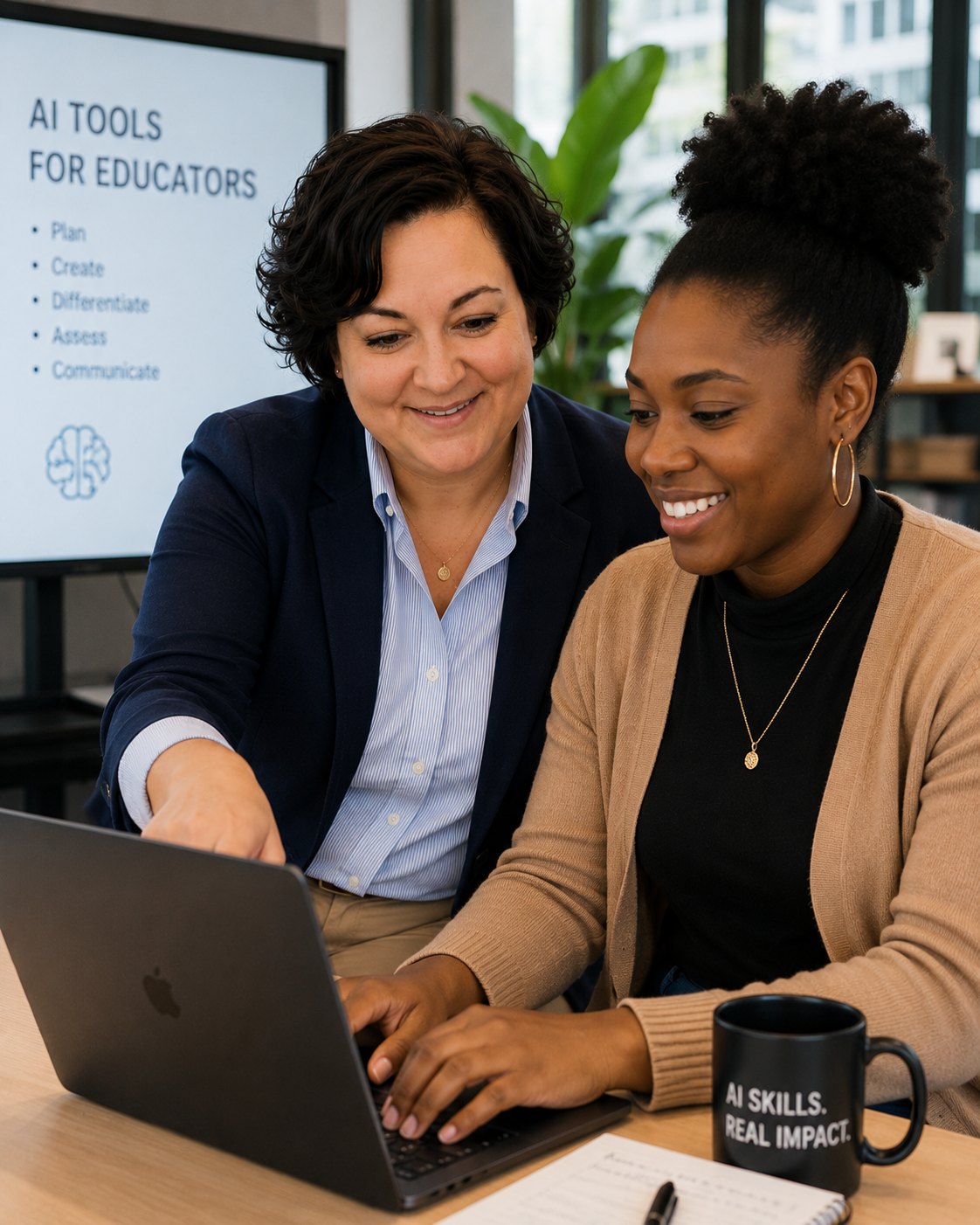 Caitlin coaching an educator on practical AI tools